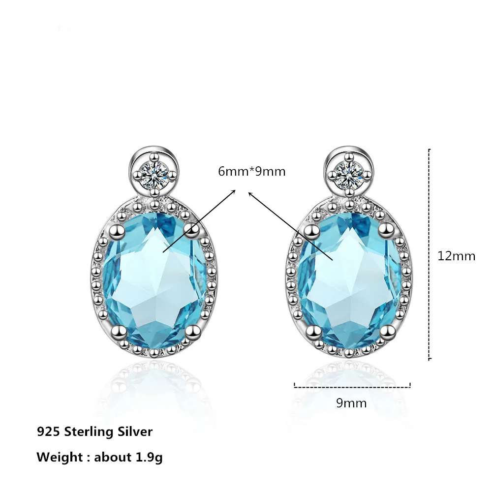 

Buyee 925 Sterling Silver Classic Stud Earring Oval Blue Crystal Earring for Women Girl Luxury Wedding Fine Jewelry Earring
