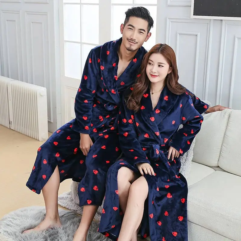 

Women Winter Plus Size Long Coral Fleece Bathrobe Kimono Warm Flannel Bath Robe Men Robes Night Sleepwear Women Dressing Gown