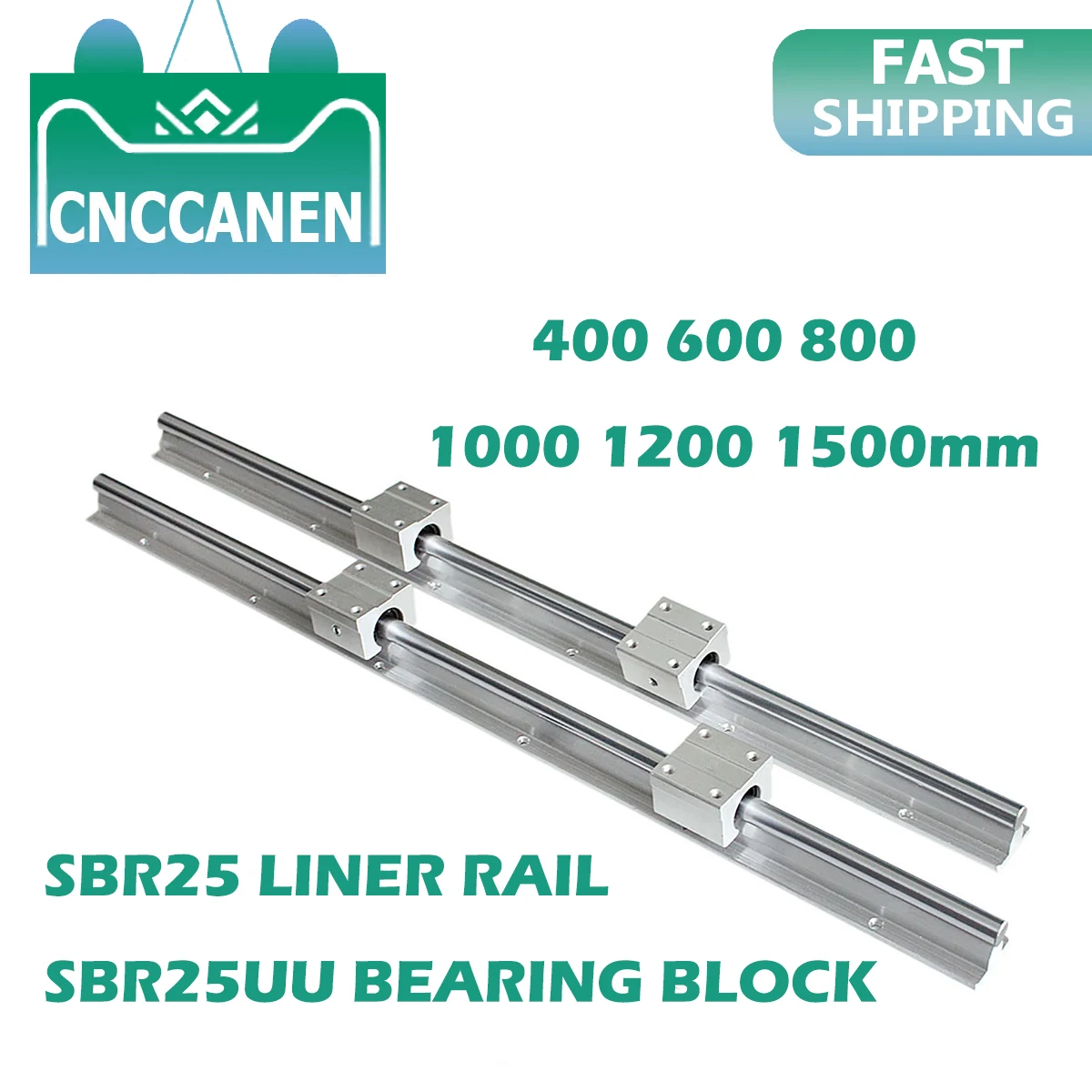 2Pcs SBR25 Linear Rail Guide 400 500 600 800 1000 1200 1500mm + 4pcs SBR25UU Linear Bearing Block Linear Rail Set CNC Part