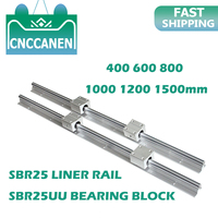 2Pcs SBR25 Linear Rail Guide 400 500 600 800 1000 1200 1500mm + 4pcs SBR25UU Linear Bearing Block Linear Rail Set CNC Part