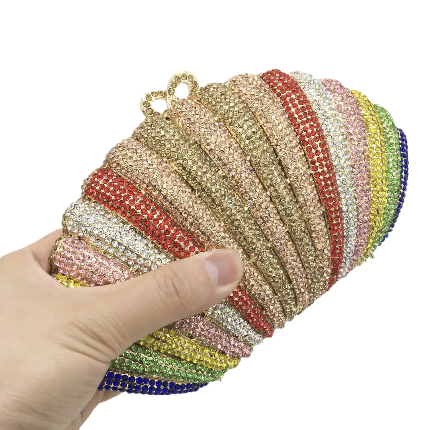 Boutique De FGG Small Half-Moon Shell shape Women Rainbow Clutch Bag Wedding Party Evening Crystal Handbags and Purses