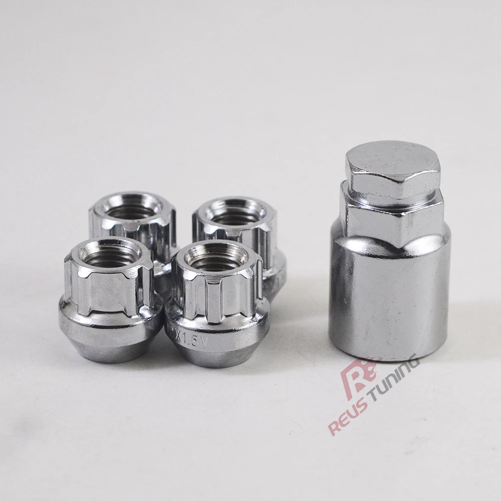 4nuts+1Key M12 1.5 1.25 Spline Type 22mm Steel Car Alloy Wheel Rim Locking Nuts Lock Lug Nut