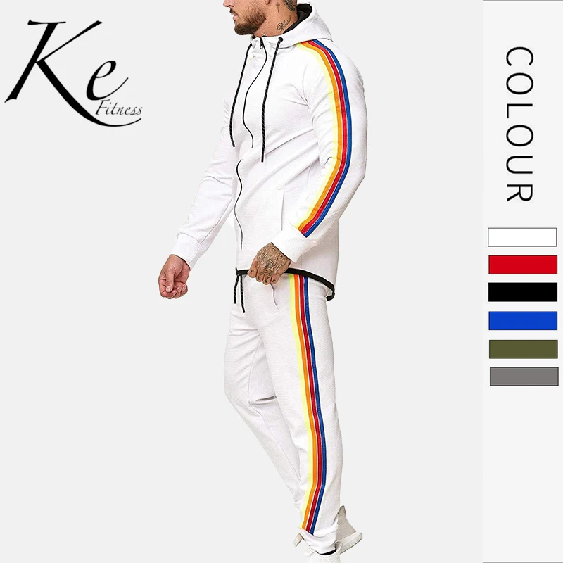 

KE434 New men's sports suit cotton fit fitness suit color men's leisure big size extra suit sport set men tracksuit men