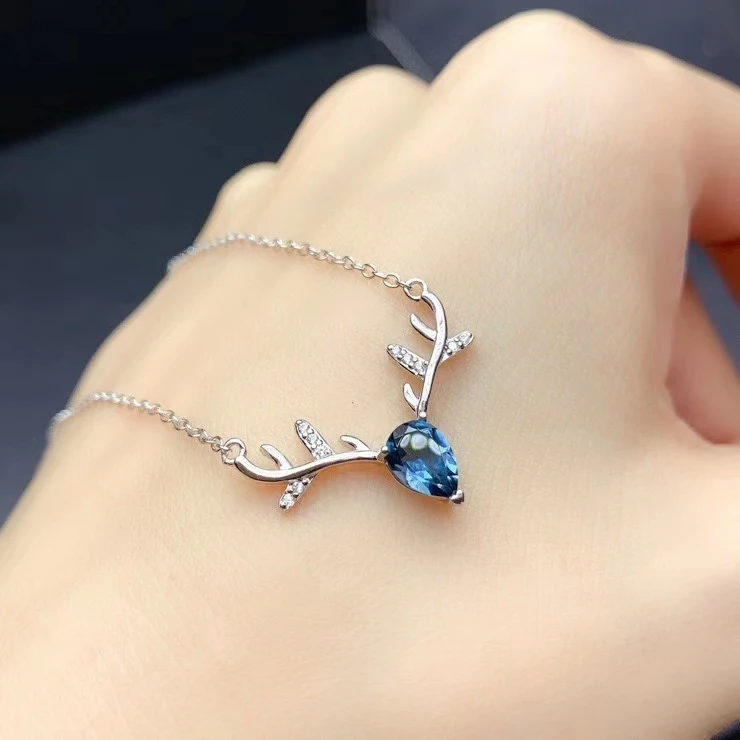 KJJEAXCMY fine Jewelry 925 Sterling Silver Natural blue topaz Girl trendy Pendant Necklace Support Test Chinese style with box