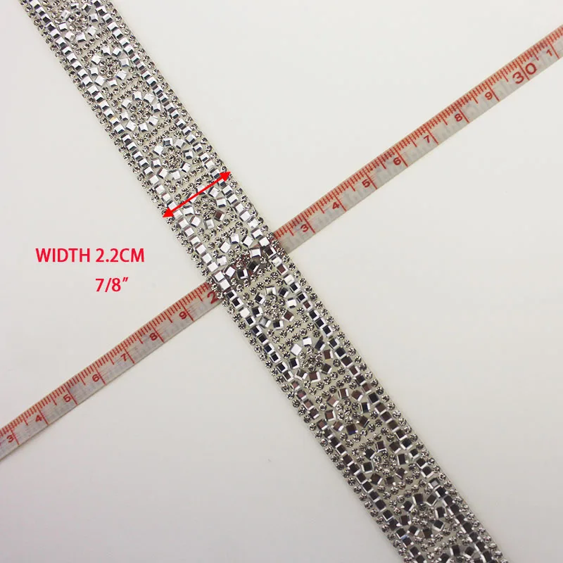 1Yard Iron On Rhinestone Tape Silver Hotfix Crystal Lace Trim Heat Transfer Beaded Chain Ribbons Bridal Dress Belt Banding YY023