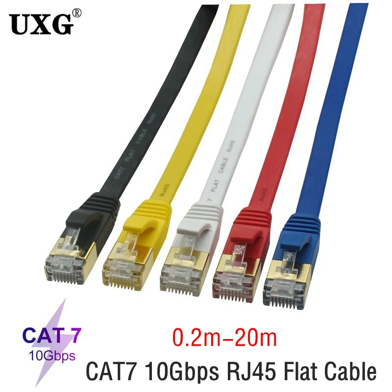 Cat7 RJ45 płaski Ethernet wysokiej prędkości przewód Lan Cat7 RJ45 sieć Ethernet 8P 8C krótki kabel 0.2m 0.5m 1m 3m 5m do routera PC Laptop