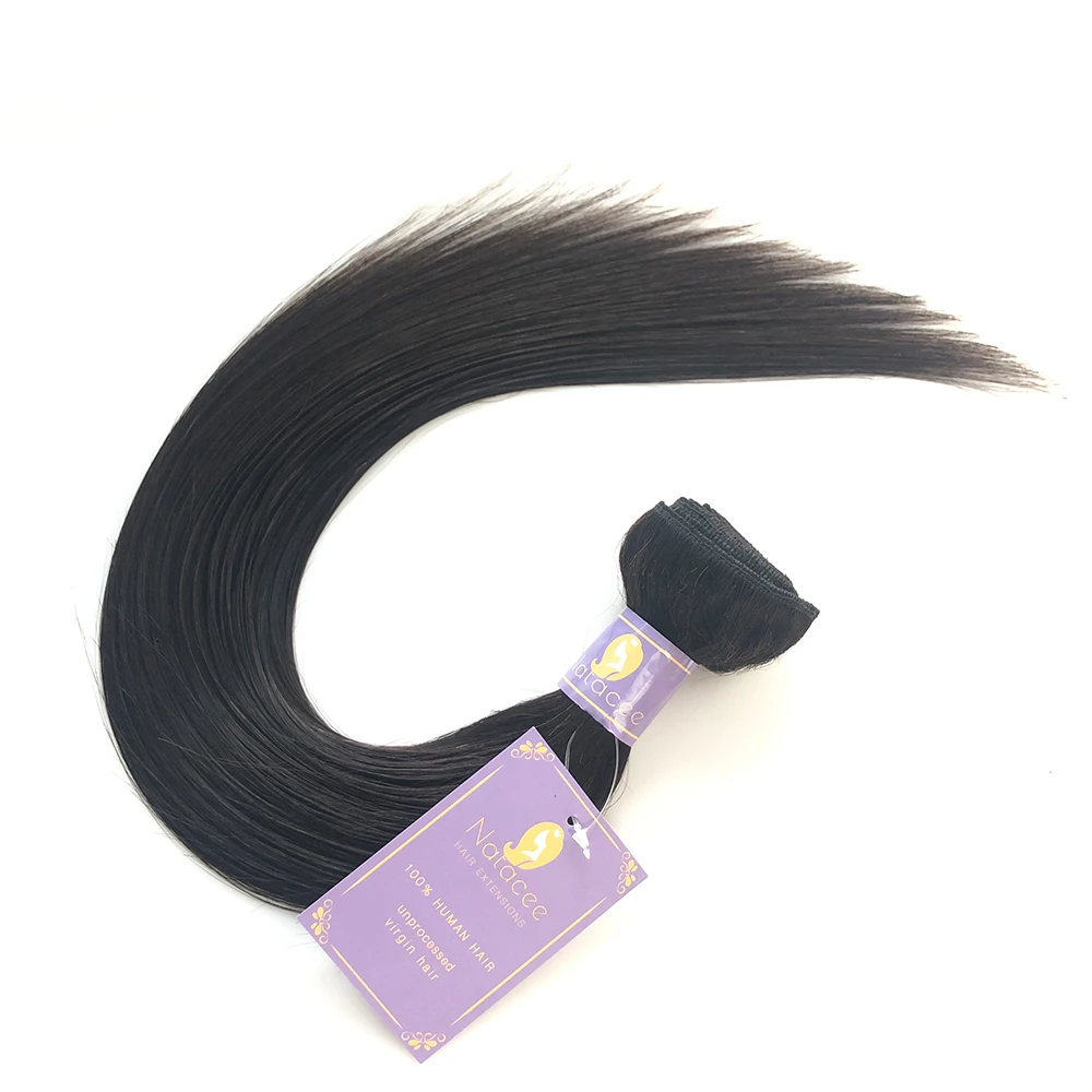 Natacee – mèches brésiliennes naturelles vierges tissées pour femmes, Extensions de cheveux, tissées, lisses, trame, non traités, extrémités complètes, vraie longueur, 10A