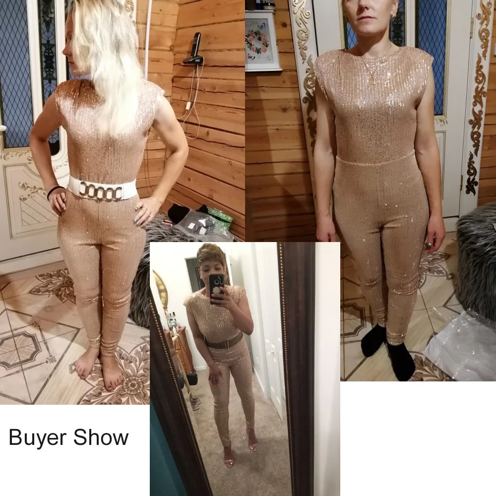 2023 neue Frühjahr Pailletten Overalls Ärmellose Hohe Taille Bodycon Shinny Elegante Für Abend Party Nacht Club Strampler & Overalls