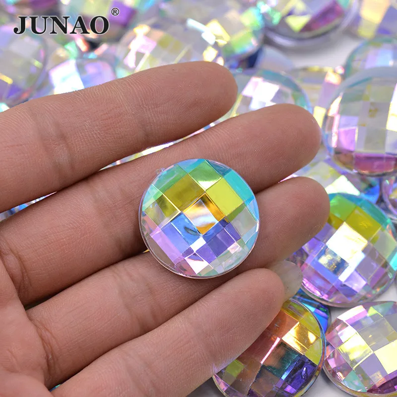 JUNAO 6 8 10 12 20 30 35mm Large Crystal AB Rhinestones Flatback Round Acrylic Strass Stones Scrapbook Crystal Diamond