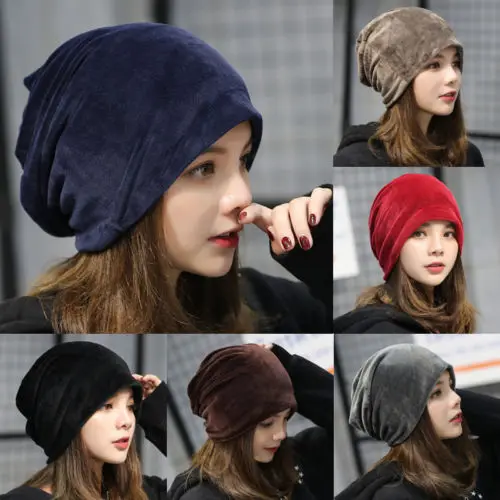 Fashion Winter Hats Women Beanies Men Women Skullies Casual Thick Warm Velvet Beanies Solid Warm Cap Velvet Oversized