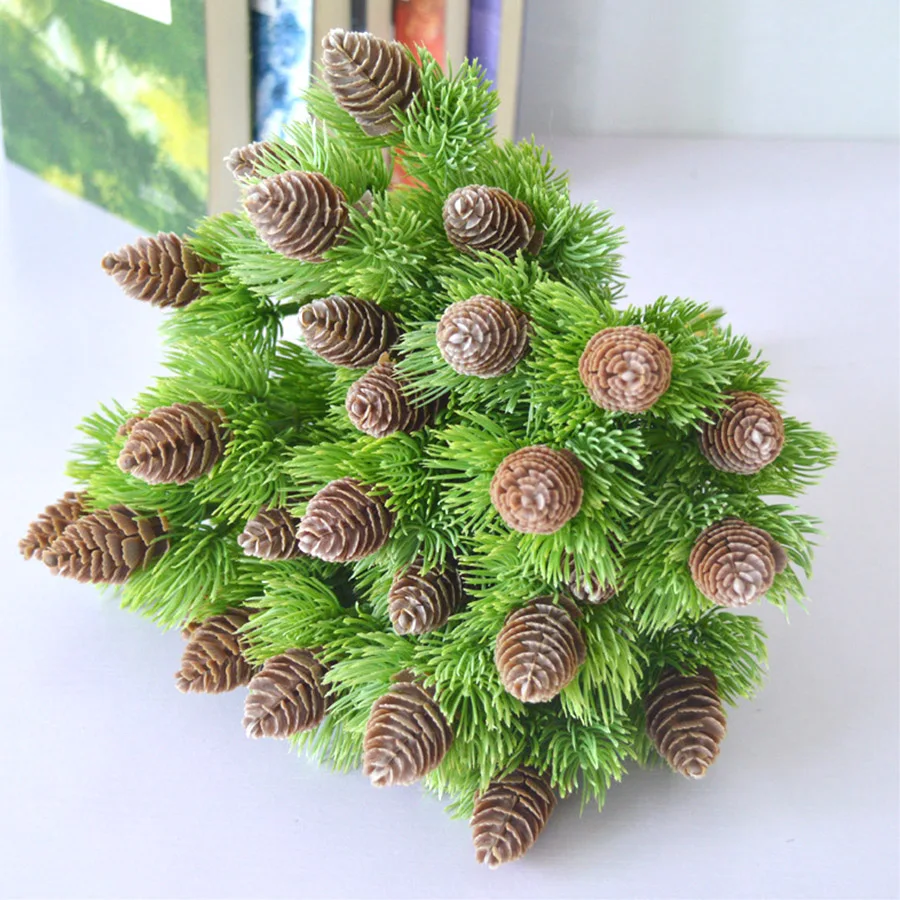 Artificial Plastic Pine 7 Branches Pine Nuts Cones Fake Plants Tree For Christmas Party Decoration Faux Grass Xmas Home