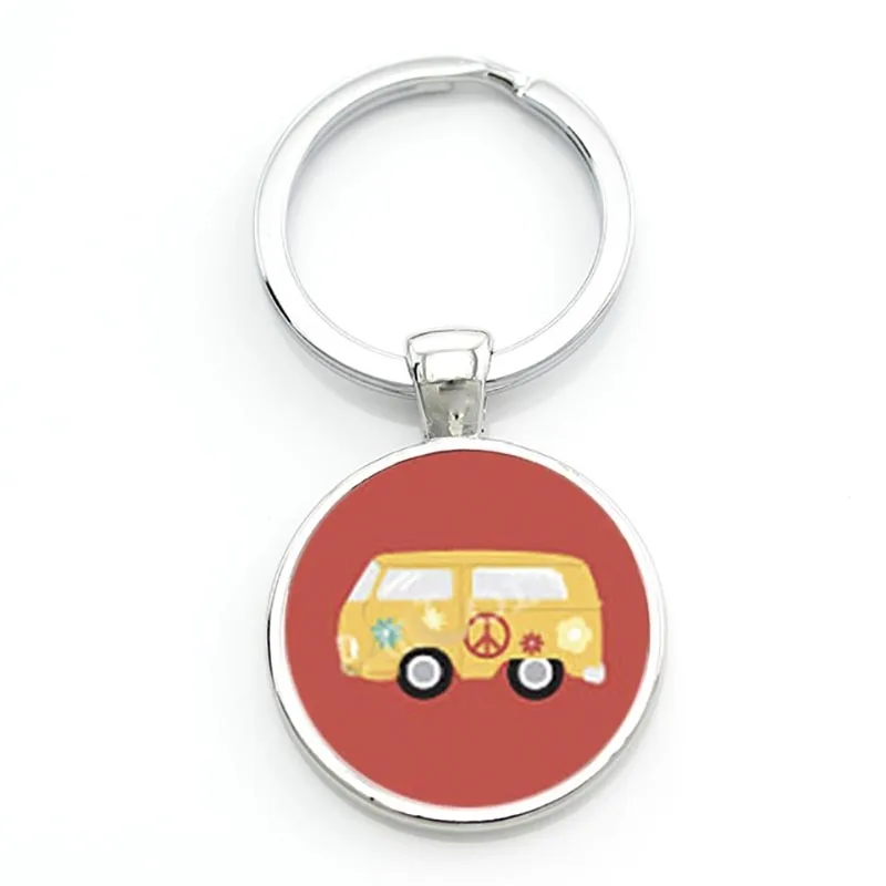 New Vintage Hippie Peace Sign Van Bus Keychain Fashion Men Women Purse Bag Car Pendant Key Chain Ring Holder Jewelry