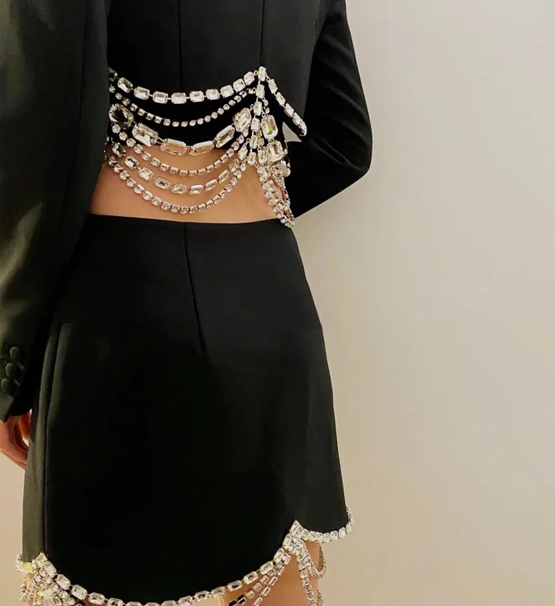 High End Heavy Beading Diamonds Luxury Designer Blazer Shorts Set Elegant Party Formal Blazer Set Short Suit