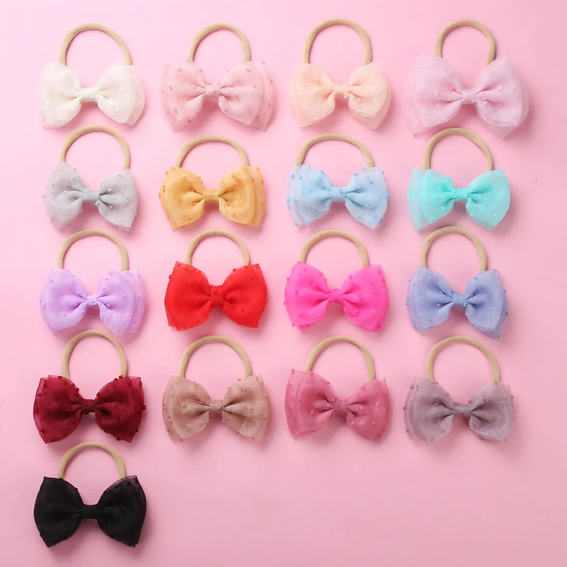 34pc/lot New Coming Nylon Baby Headband,Kids Dot Lace Hair Bow Headbands Newborn Knot Bow Headband Kids Girls Turban Headwear