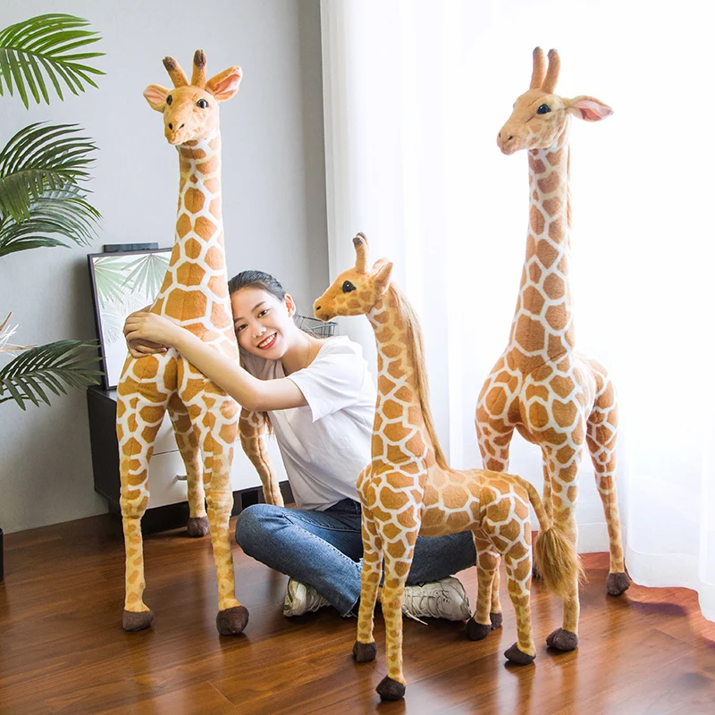 60-120CM Giant size Simulation Giraffe Plush Toys Cute Stuffed Animal Soft Real Life Giraffe Doll Birthday Gift for Kids Toy