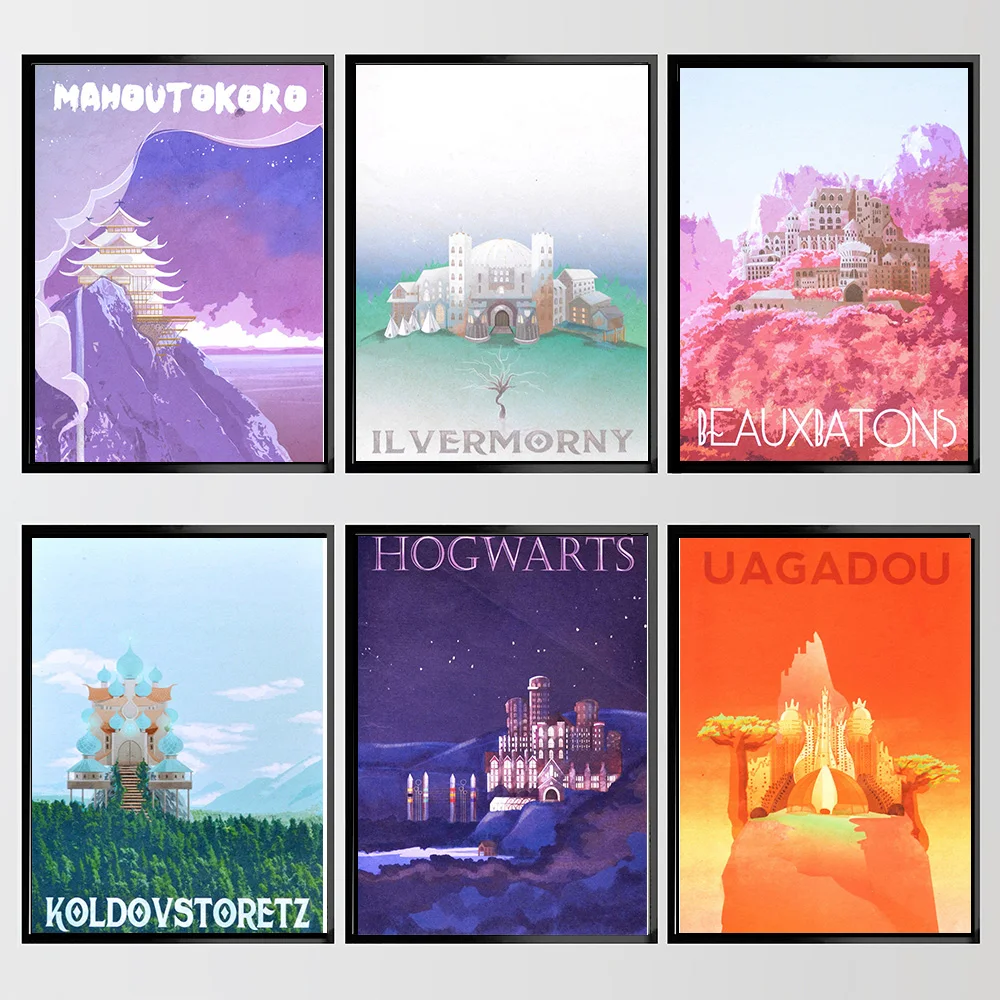 Movie Poster Canvas Painting Witchcraft Schools and Witchcraft Schools Around the World Landscape Travel Prints Home Decoration