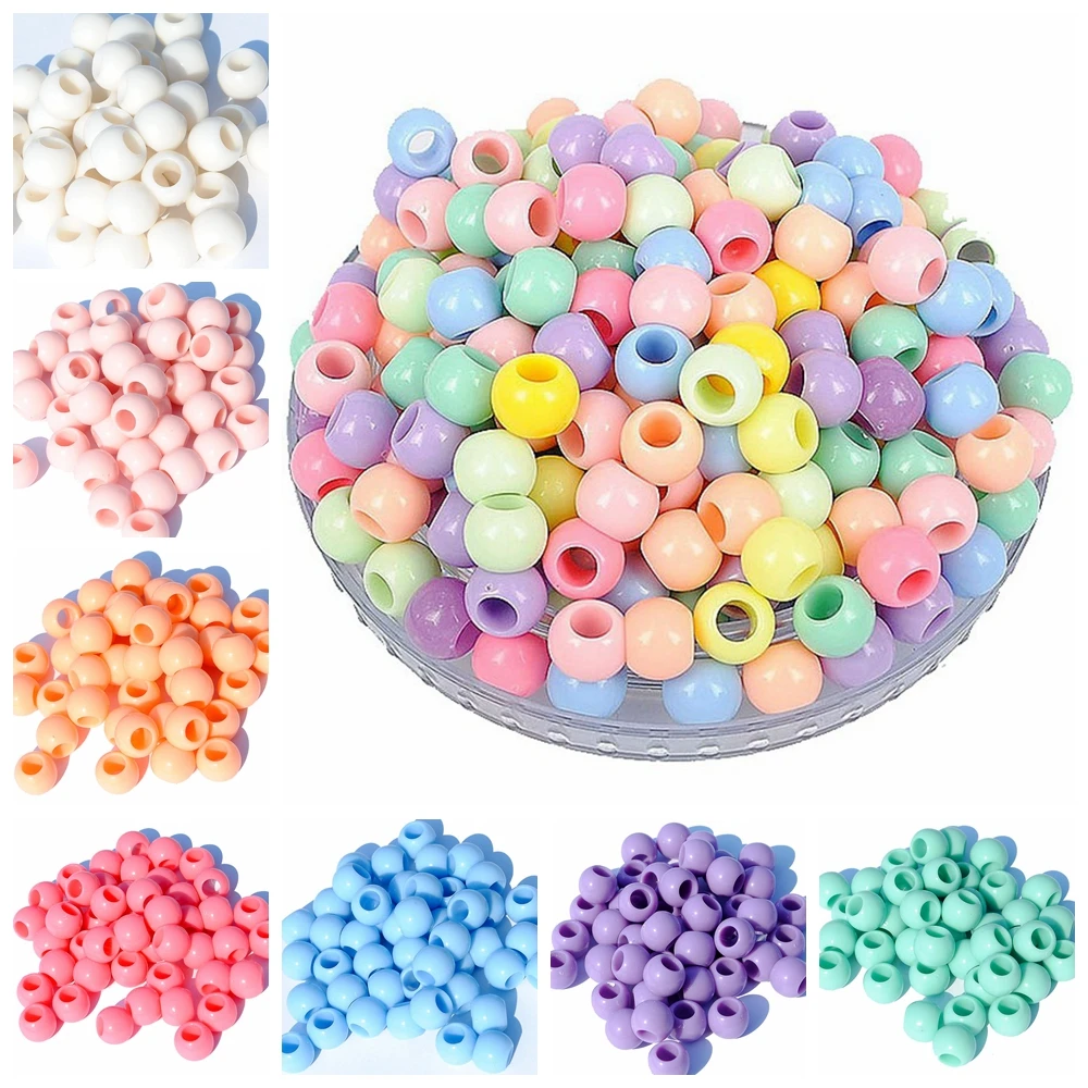 Light Colors Round Opaque Acrylic Plastic 10mm 12mm 14mm 16mm 18mm Loose Big Hole Beads lot for DIY Jewelry Making DIY Crafts