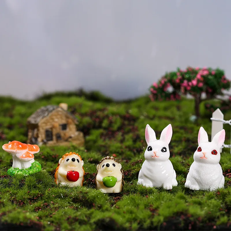 Rabbit Hedgehog Mushroom Fairy Garden Decor Landscape Succulent Potted Flower Pot Model Ornament Resin Figurines Miniatures