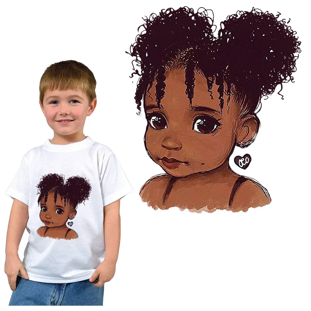 Afro Cute Boy Kid Patches For Clothes DIY Heat Transfer Thermal Sticke Stripes On Clothes Applique Easy Print By Household Irons