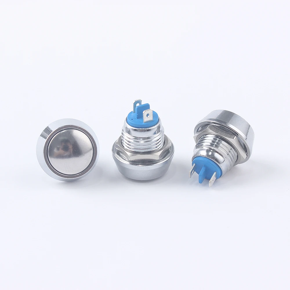 12mm metal push button waterproof nickel plated brass domed push button switch 1NO momentary reset screw terminal Pin terminal