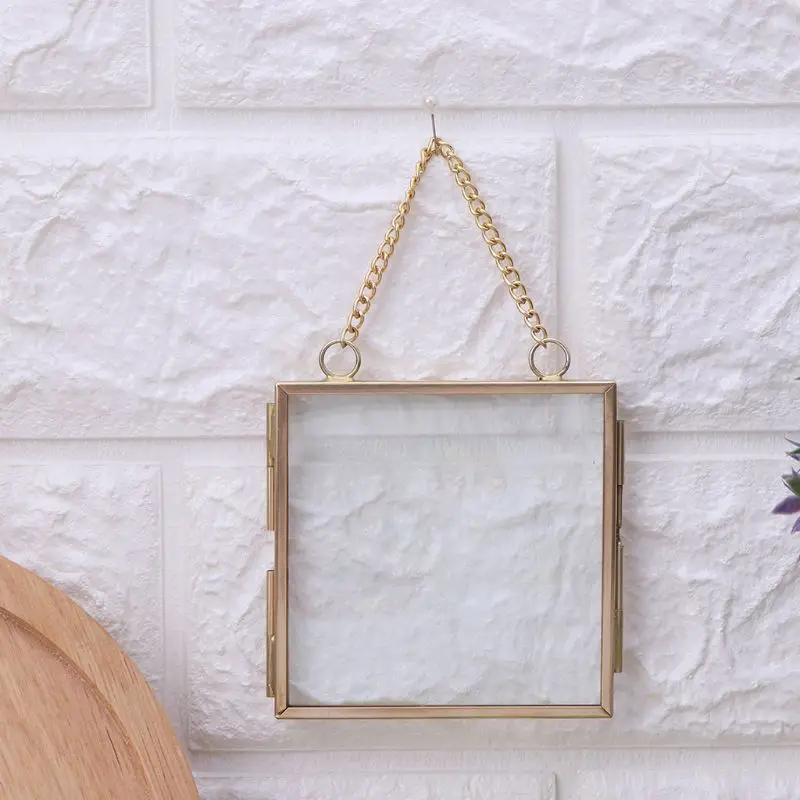 Creative DIY Chain Retro Metal Photo Frame High Translucent Glass Photo Frame Specimen Folder 2 Size Optional