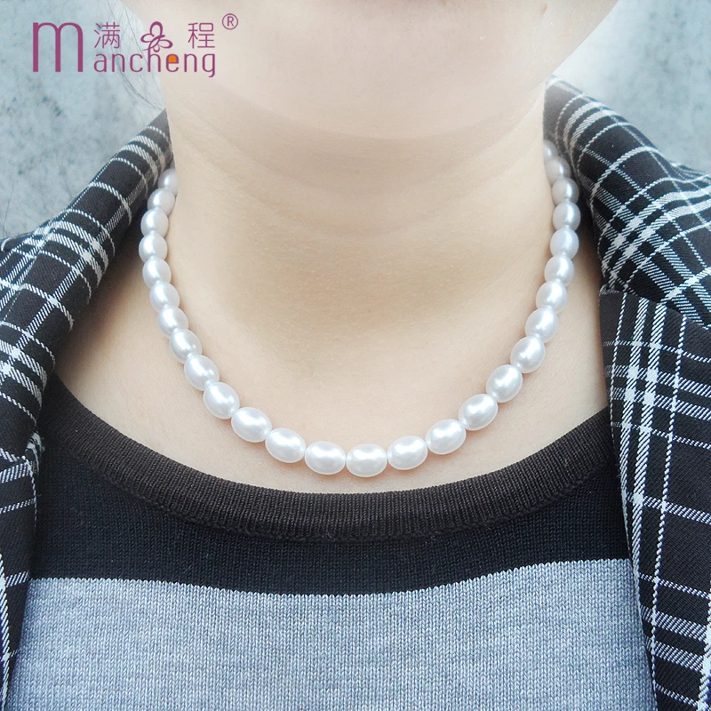 Simple White Oval Imitation pearl beads Choker necklaces women girl Chain stand Pearl necklace choker for birthday gift