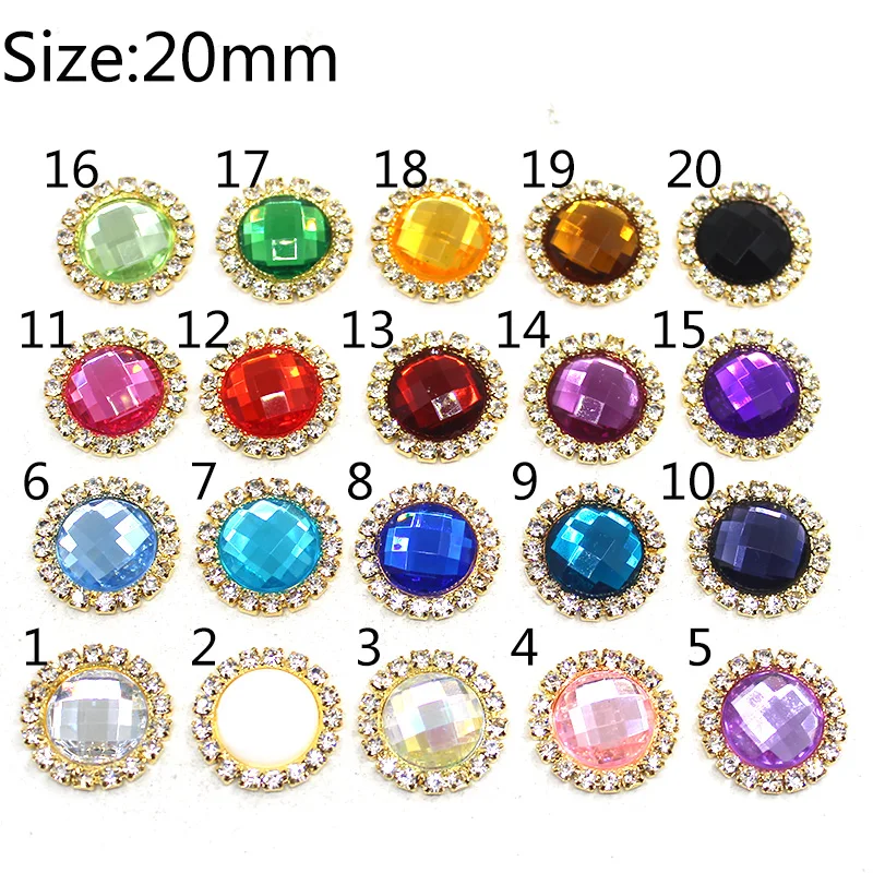 Sale Price 20Color Rhinestones Buttons 20Pcs/Lot 20mm Crystal Button Metal Accessories Holiday Party Card Ribbon Decor