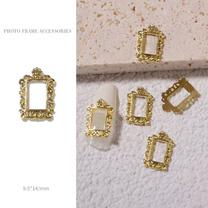 Retro Gold Metall 3D Charm Fotorahmen-Set mit Legierungs-Nieten Nagelkunst Maniküre Schmuck Zubehör-Kit - 5 Stück – Detail 7