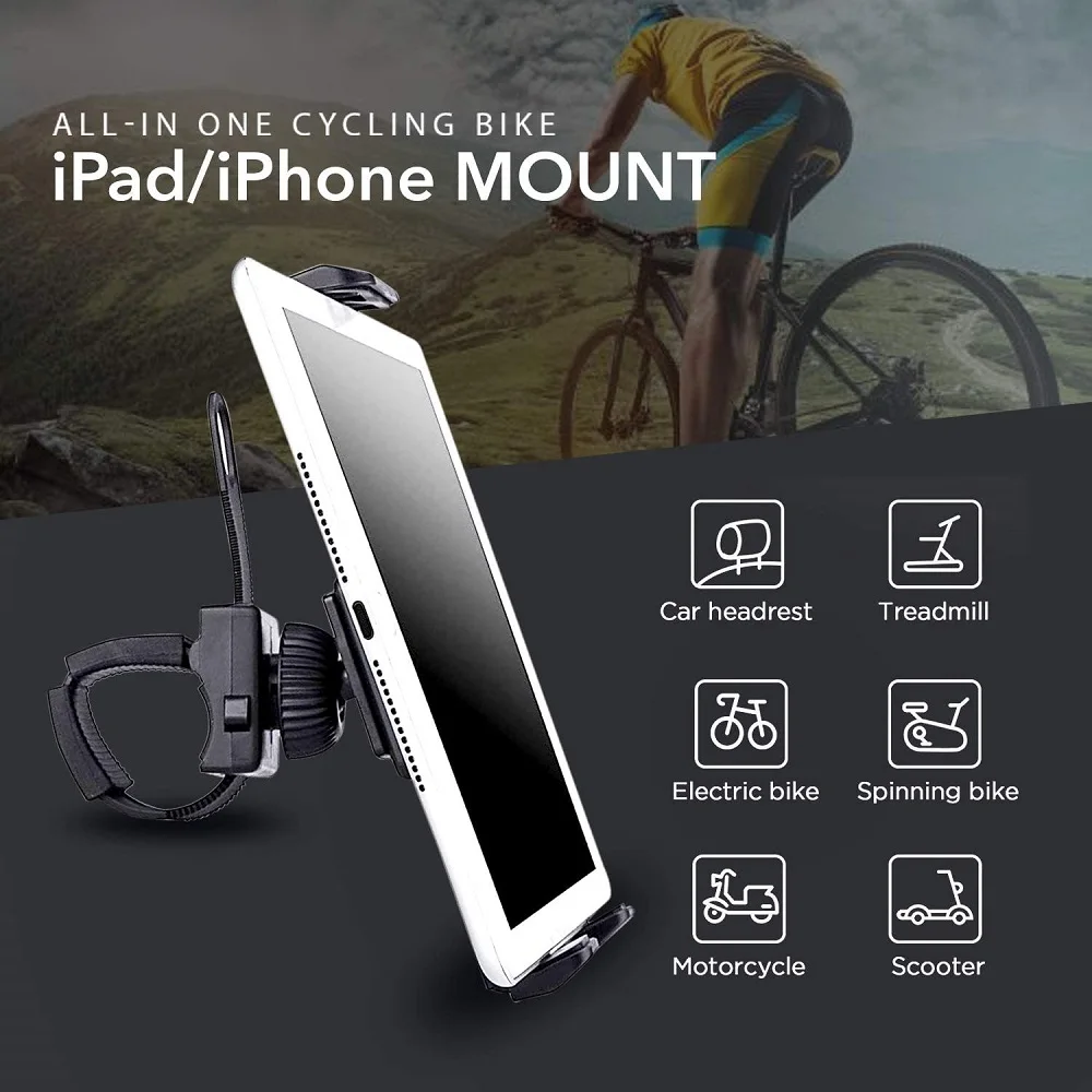 Untoom Universal Handlebar Mount for iPad Tablet Phone Holder Stand for Indoor Gym Tread Mill for 3.5 to 12 inch Mobile Devices