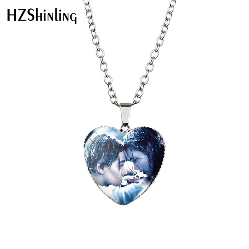 2021 New Jack and Rose Titanic Pendant Necklace Movie Painting Glass Dome Handmade Jewelry Heart Pendants Gift Women