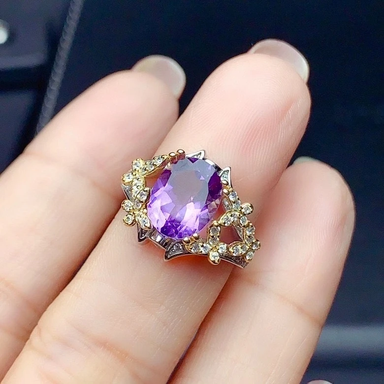 KJJEAXCMY fine jewelry S925 sterling silver inlaid Amethyst new girl noble ring support test Chinese style hot selling