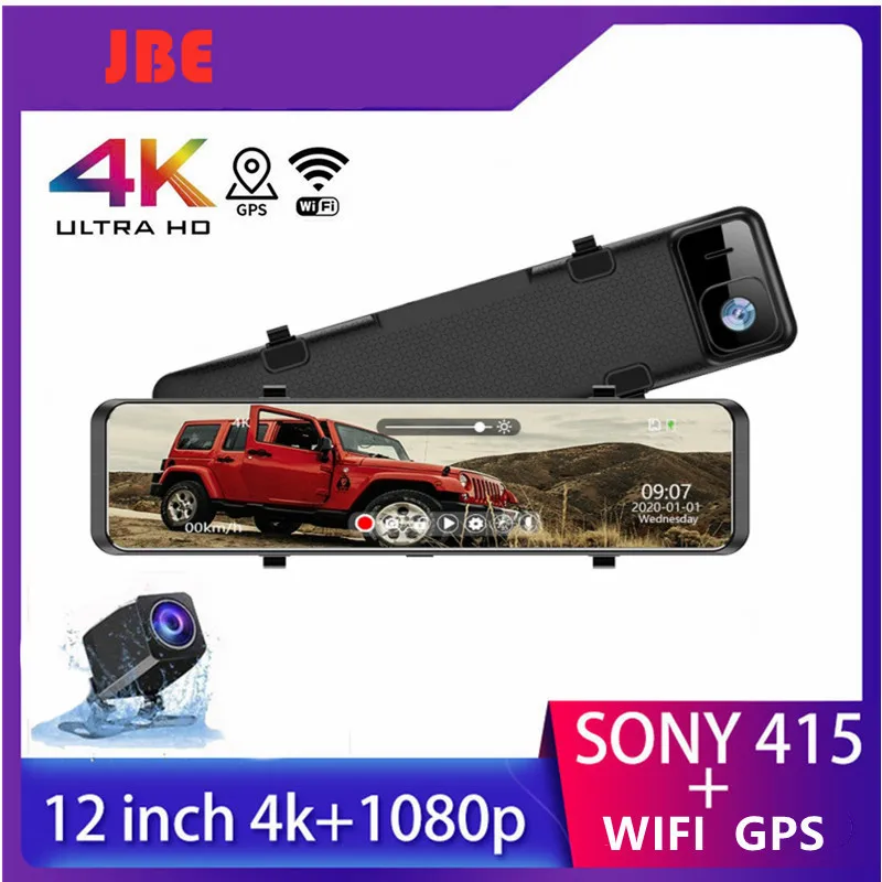 

4K Dash Cam 12 Inch Stream Media Rear View Mirror 2160P Ultra HD Car Dvr Dual Lens Camera With GPS Sony IMX 415 Video Recorder