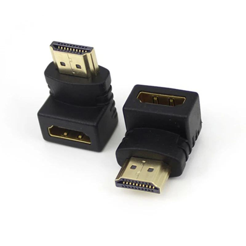 Hdmi macho para fêmea adaptador 90 graus ângulo reto hdmi adaptador 7 forma hdmi m/f mudança de gênero marceneiro preto banhado a ouro