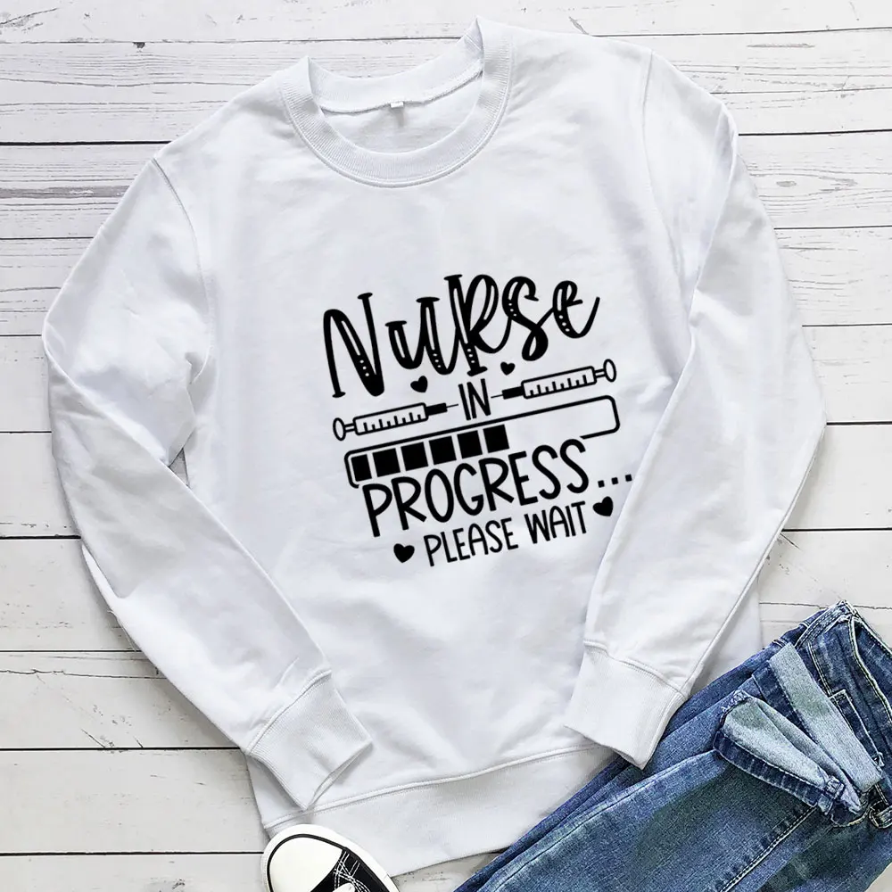 Nurse in Progress Cute Nursing Student 100%Cotton Women Sweatshirt Nurse Funny Spring Casual Long Sleeve Top Graduation Gift