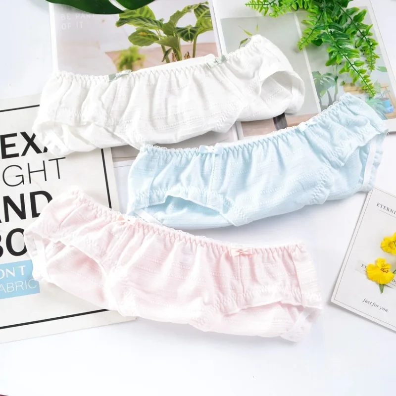 Women Cotton Underwear Cute Lovely Simple Style Female Panties Low Waist Seamless Lotus Leaf Edge Soft High Elasticity Breifs