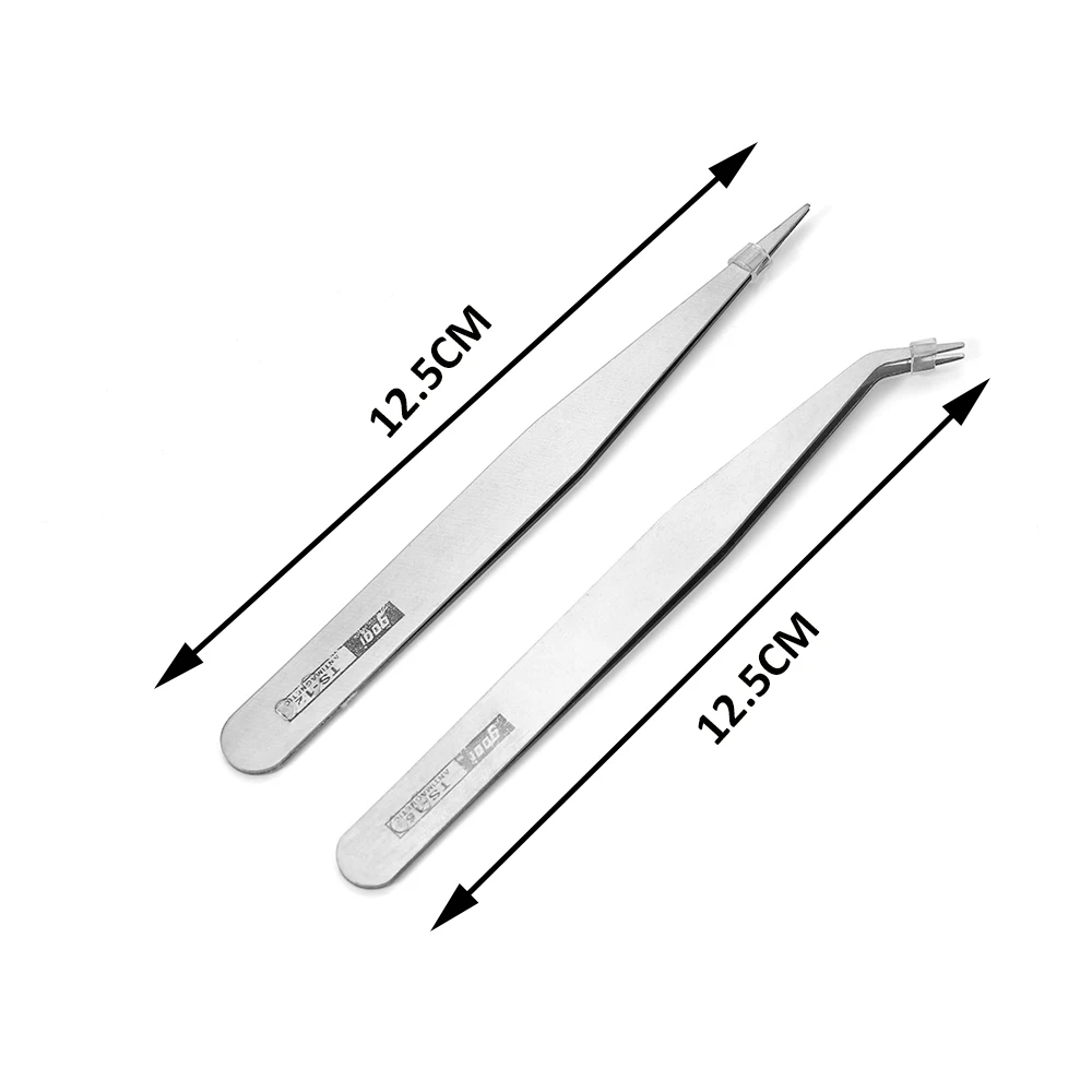 2pcs/lot Good Quality Anti-static Set Bend Straight Tweezers Set Stainless Steel  for  Jewerly Making Tools