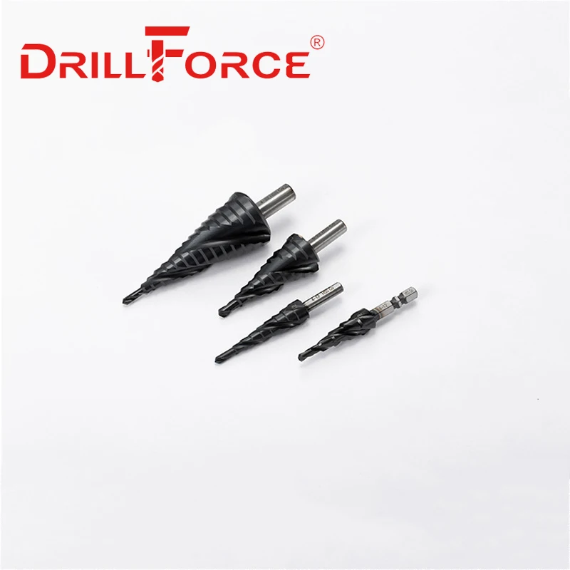 Drillforce M35 Cobalt TiALN Step Drill Bit Spiral Groove 3 Flutes Quick Change Shank Industrial Quality For Stainless Steel