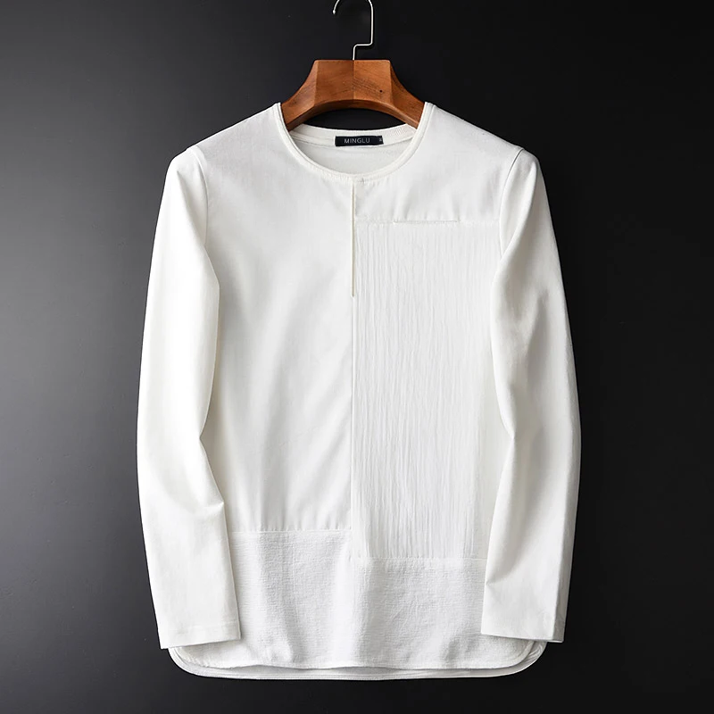

Long Sleeve Men T-shirt Spring And Summer Simple Slim White Mens Plus Size 4xl Round Collar Casual Man T-shirts