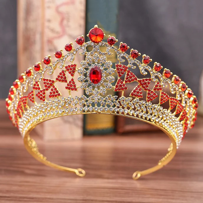 Fashion Baroque Magnificent Big Red Crystal Bridal Tiaras Wedding Crown for Bride Pageant Headbands Wedding Hair Accessories