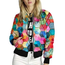 Giacche da donna 2021 colorate stampate in 3D da donna con cerniera Bomber capispalla primavera autunno manica lunga corta sottile sottile cappotti da motociclista Casual