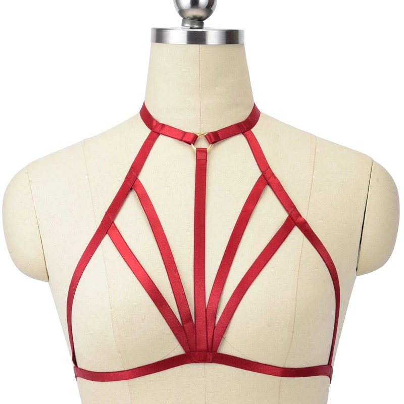 

Elastic Body Harness Cage Bra Adjustable Red Neck Goth Sexy Lingerie Women Rave Bondage Body Harness Crop Top Suspender Belt