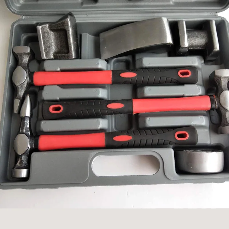 7PCS Auto Body Dent Repair Hammer Dolly Tool Kit Panel Beater Sheet With  Plastic Case