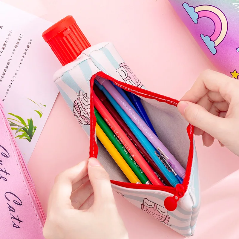 25.8x11.6cm Cartoon Pink Toothpaste Pen Bag Kawaii Korean Stationery Desk Organizer Pencil Pouch for Girls School Office Supply