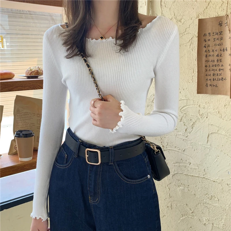 O-Neck Ruched Women Sweater High Elastic Solid 2024 Fall Winter Fashion Sweater Women Slim Sexy Knitted Pullovers Pink White