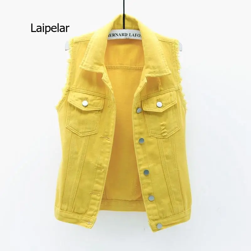

Oversize Sleeveless Jacket Women Black Denim Vest Korean Loose Jeans Coat Asymmetry Hole Female White Cardigan Outwear