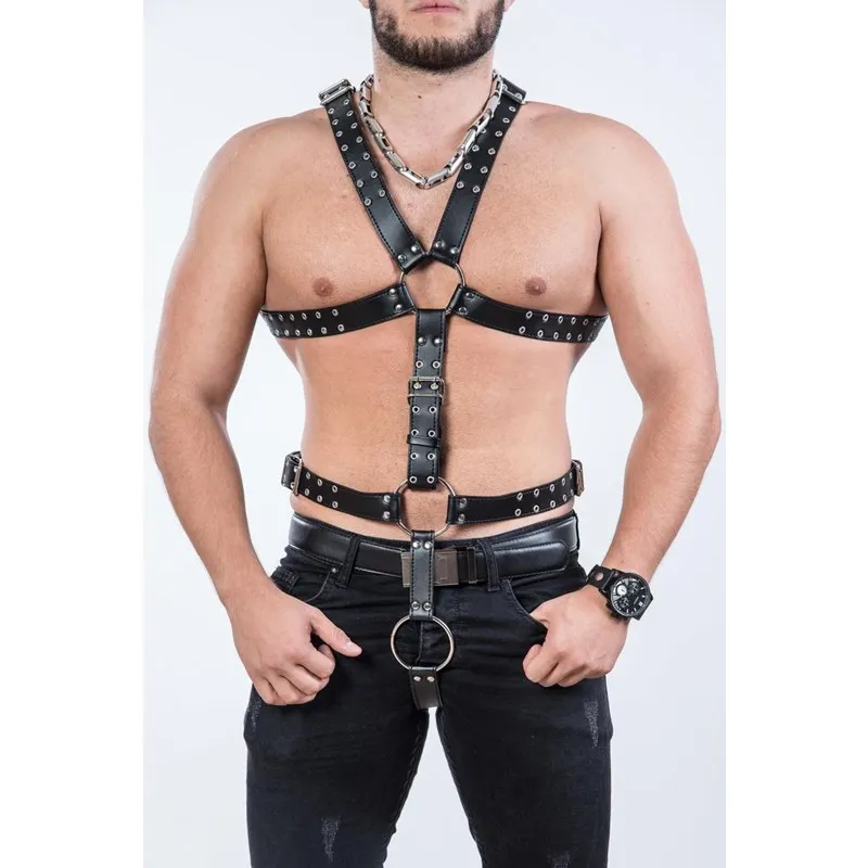 BDSM Gay Body Bondage Harness Men Fetish Leather Lingerie Sexual Chest Harness Belt Strap Punk Rave Gay Costumes for Adult Sex