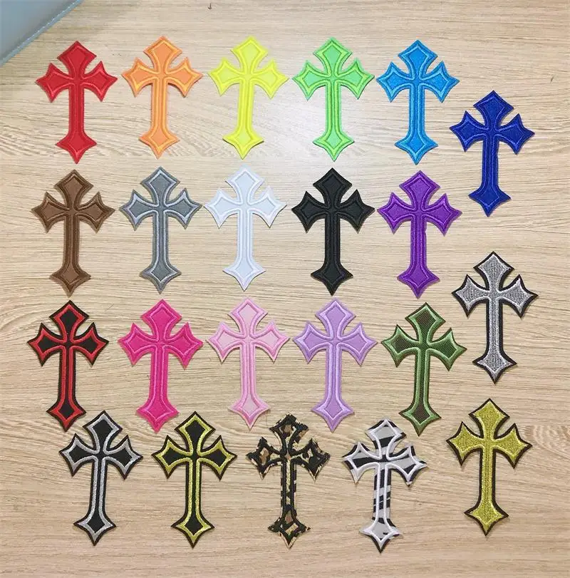 20 Colors to select Popular 10 pcs Cross Embroidered Patches Iron On Sew On Motif Applique Hat Bag Shoe Decor Repair Accessory