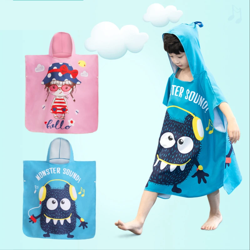 Children's Bath Towel Cloak with Hood Water-absorbent Quick-drying Swimming Bathing Hot Spring Bathrobe Baby Travel Beach Towel