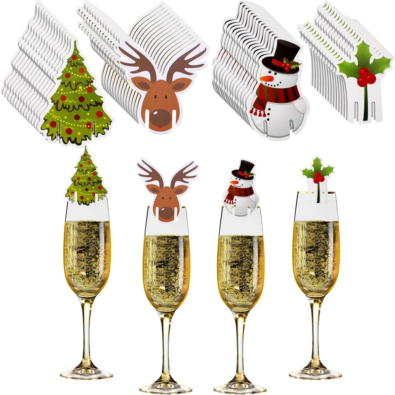 10 Pieces Christmas Wine Glass Decorations Cup Cards Christmas Goblet Markers Table Decoration for Christmas Party Supplies