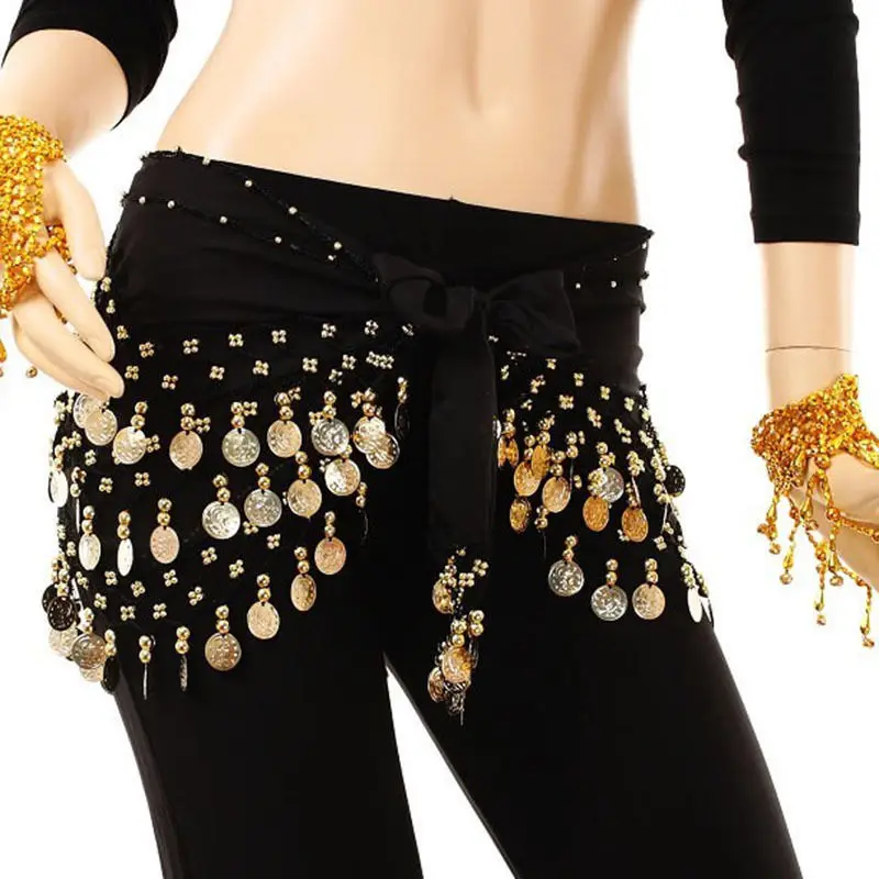 Fashion Belly Dance Costume Hip Belt 128 Coins Belly Dancing Waist Scarf Skirt For Women 13 Colors Available